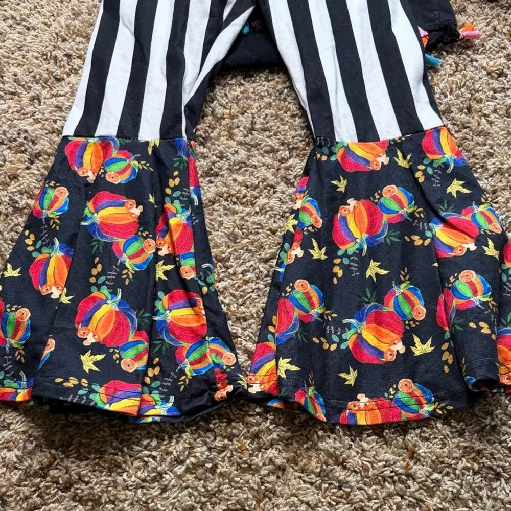 Girls boutique Black and Colorful Pumpkin Kids Costume Set fits sz small